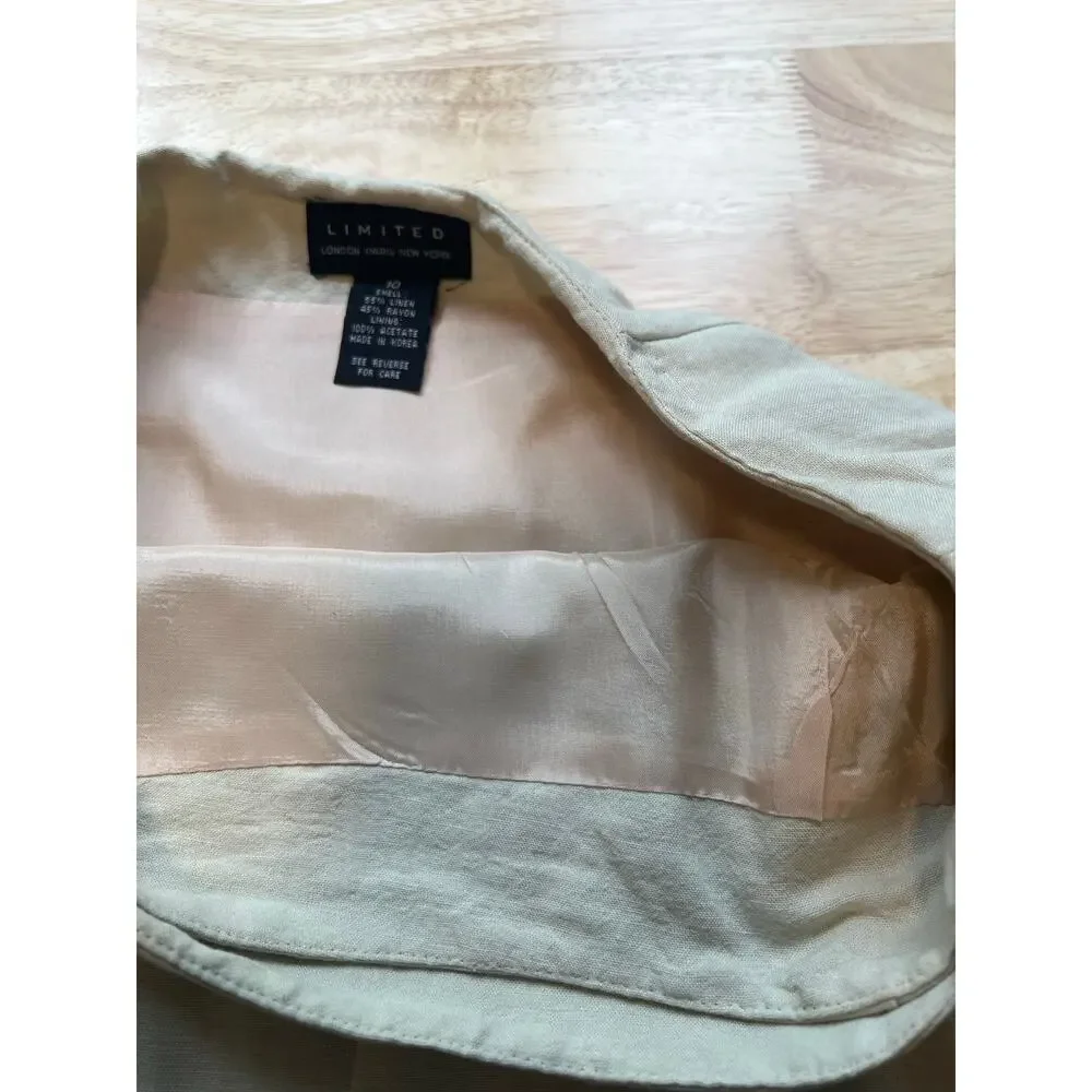1990s Vintage Limited Wrap Mini Skirt Linen Rayon Button Closure Cream 10 JL - Picture 8 of 9